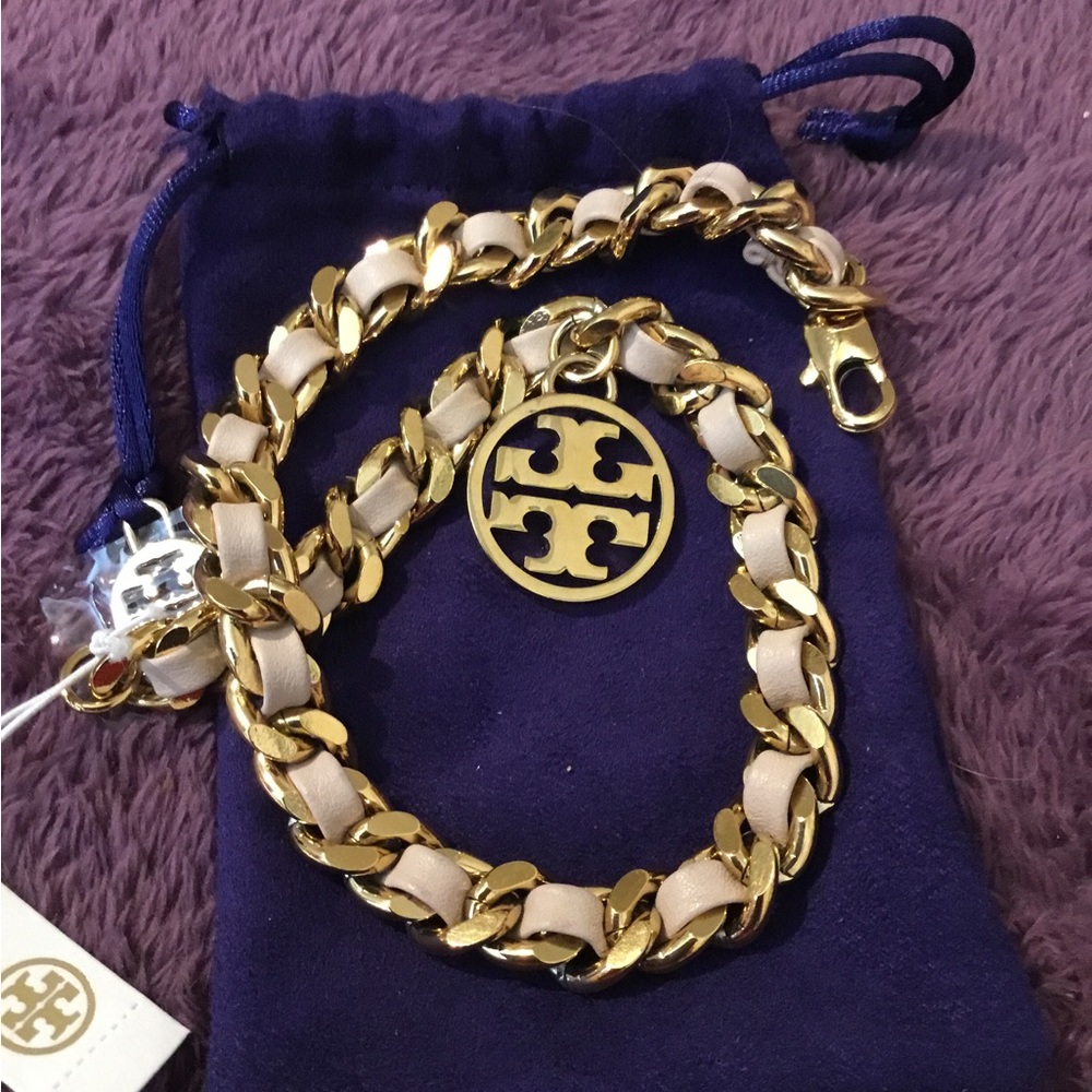 NWT Troy Burch Metallic Leather & Chain Double Wrap Bracelet- 15” With Clasp